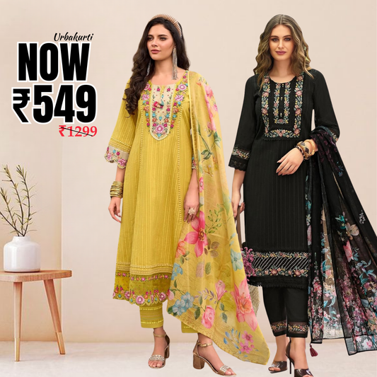 Pack of 2 Premium Cotton Kurtis with Plazzo Pant & Dupatta – Casual Ethnic| C-11
